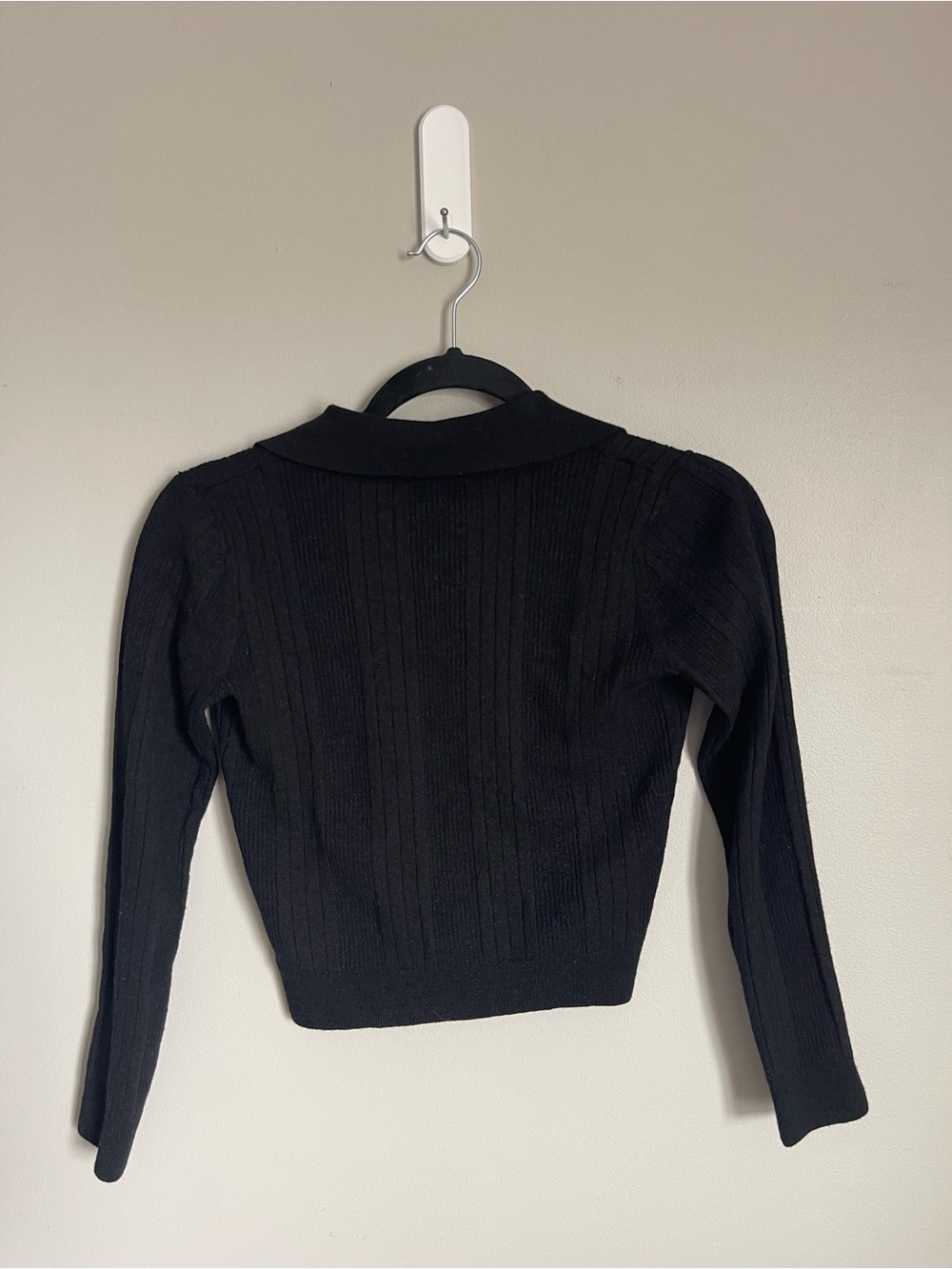 REFORMATION | Black Hermia Regenerative Merino Ribbed Polo Knit Sweater Sz M - Picture 4 of 7